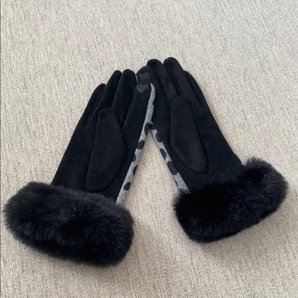 Black and Gray Polka Dot Gloves